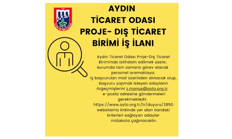 AYTO “PROJE BİRİMİ- DIŞ TİCARET PERSONELİ” İŞ İLANI